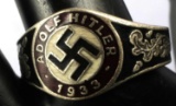 WWII GERMAN ADOLF HITLER SWASTIKA SILVER RING