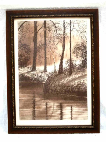 A. RICHER ANTIQUE MIDCENTURY OIL PASTEL DRAWING