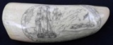 ANTIQUE WHALE TOOTH SCRIMSHAW BOMBING  FT MCHENRY