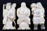 3 ANTIQUE SCULPTED IVORY JAPANESE LUCKY GODS