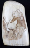 AL KONTOUT WHALE TOOTH SCRIMSHAW DOG & GRIZZLY