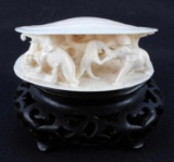 ANTIQUE IVORY CLAMSHELL ELEPHANTS FIGHTING LIONS