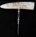 WALRUS TUSK CORKSCREW SCRIMSHAW FIRST PANEL 1896