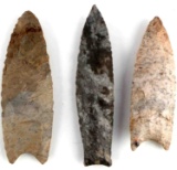 3 PRE COLUMBIAN NATIVE AMERICAN CLOVIS ARROWHEADS