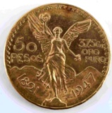 1947 MEXICAN 50 PESOS 1.2 OZT GOLD COIN
