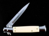 ITALIAN MADE AKC SWITCHBLADE KNIFE WHITE CELLULOID