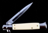 ITALIAN MADE AKC SWITCHBLADE KNIFE WHITE CELLULOID