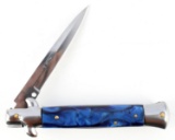 ITALIAN MADE AKC SWITCHBLADE KNIFE BLUE SWIRL GRIP