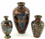 MEIJI PERIOD JAPANESE CLOISONNE 3 ENAMEL VASES