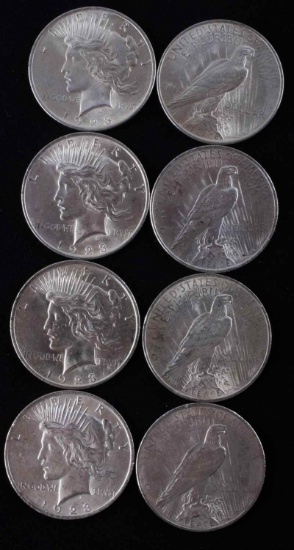 PEACE DOLLAR LOT OF 8 BU SILVER DOLLAR COINS