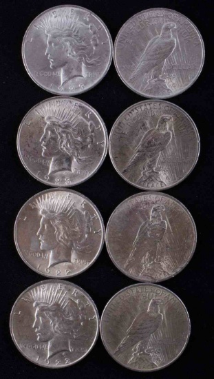 PEACE DOLLAR LOT OF 8 BU SILVER DOLLAR COINS