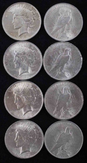 PEACE DOLLAR LOT OF 8 BU SILVER DOLLAR COINS