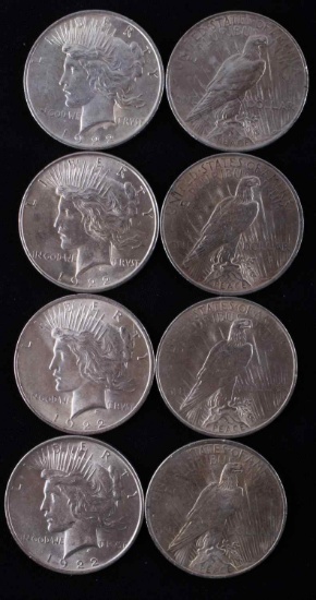 PEACE DOLLAR LOT OF 8 BU SILVER DOLLAR COINS