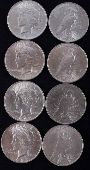 PEACE DOLLAR LOT OF 8 BU SILVER DOLLAR COINS