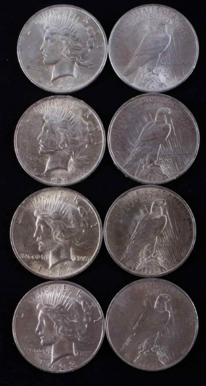 PEACE DOLLAR LOT OF 8 BU SILVER DOLLAR COINS