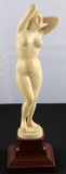 HAND CARVED ART NOUVEAU NUDE IVORY WOMAN STATUETTE