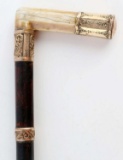ANTIQUE DATED 1909 GOLD GRIP WALKING CANE STICK