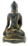 ANCIENT BRONZE BUDDHA SEATED ON THRONE SIX INCH