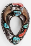 TURQUOISE CORAL BROWN BEAR CLAW KAYSU BELT BUCKLE