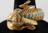 18K YELLOW GOLD TURQUOISE RAM BYPASS RING