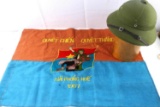 VIETNAM COMBAT BATTLE FLAG & ARMY PITH HELMET LOT