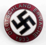 WWII GERMAN DEUTSCHLAND ERWACHE 1933 LAPEL BADGE