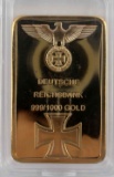 WWII GERMAN 3RD REICH FACSIMILE REICHBANK GOLD BAR