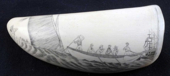 19TH CENTURY WHALE TOOTH SCRIMSHAW OF THE CATALPA