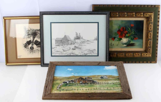 FOUR RUSTIC STYLE SIGNED ORIGINALS & LITHOGRAPHS