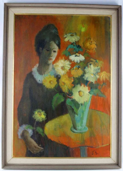 SIGNED IMPRESSIONIST OIL OF WOMAN WITH FLOWERS