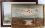 PAIR OF E. MAX MALLARD DUCK HUNT OIL PAINTINGS