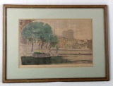 HAND COLORED ETCHING OF THE ILE OF ST LOUIS PARIS