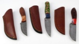 3 DAMASCUS CUSTOM MADE FIXED BLADE KNIFE LOT