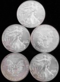 LOT OF 5 AMERICAN EAGLE 1 OZ SILVER COINS