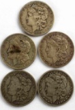 5 MORGAN DOLLARS 90% SILVER COINS