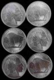 6 FINE SILVER 1 OZ BUFFALO ROUNDS