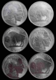 6 FINE SILVER 1 OZ BUFFALO ROUNDS