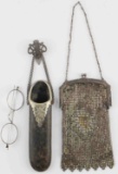 WHITING DAVIS MESH PURSE & ANTIQUE GLASSES W CASE