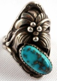 HOSKIE IHMSS STERLING TURQUOISE RING NAVAJO NATIVE