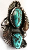 SAM PABLO STERLING TURQUOISE BOBCAT CLAW RING SZ 7