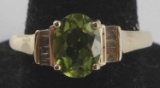 10KT GOLD DIAMOND AND I CT PERIDOT RING SIZE 7