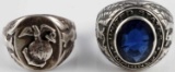 2 WWII STERLING SILVER US MARINE CORPS RINGS