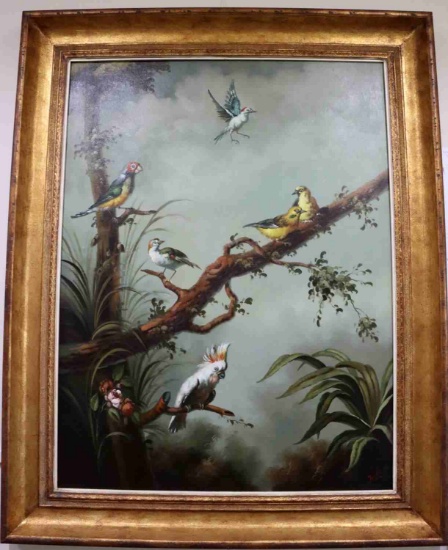 IRA MONTE TROPICAL BIRDS OIL PAINTING