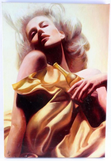 MODERN  OIL PAINTING OF BLONDE WOMAN BY KING