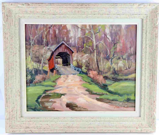 MARION BOYD COVERED BRIDGE OIL PAINTING