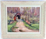 MARION BOYD COVERED BRIDGE OIL PAINTING