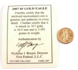 GOLD 2007 1/10 OZ AMERICAN EAGLE COIN