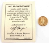 2007 GOLD 1/10 OZ $5 AMERICAN EAGLE BU COIN