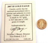 2007 GOLD $5 1/10 OZ AMERICAN EAGLE BU COIN