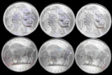 6 FINE SILVER 1 0Z BUFFALO ROUNDS